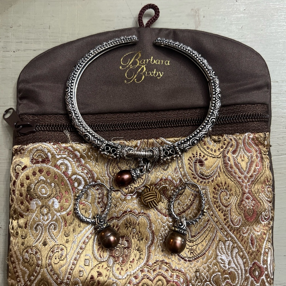 Silver and Brown Bracelet and earrings